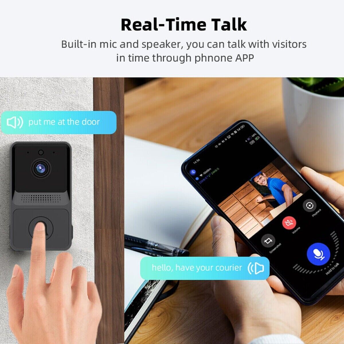 Smart Wireless WiFi Doorbell Intercom Video Camera Door Ring Bell