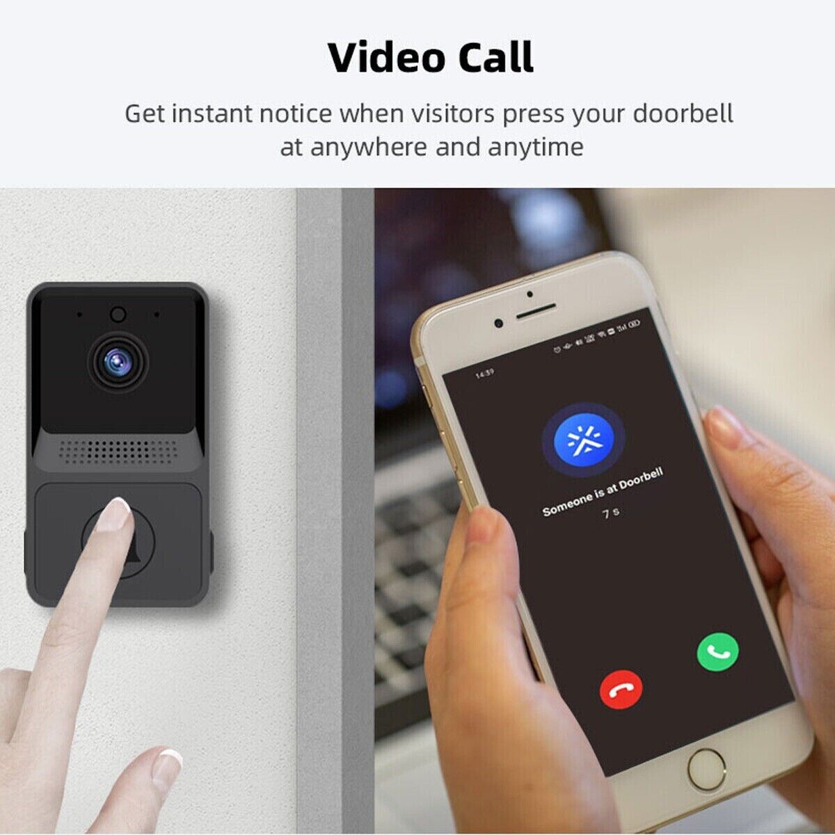 Smart Wireless WiFi Doorbell Intercom Video Camera Door Ring Bell